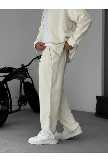 BYBASICMAN Ekru Kadife Baggy Pantolon TW-7016