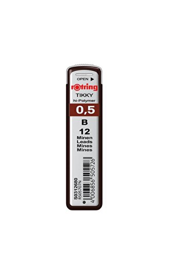 Rotring Mine pentru creion mecanic, duritate B, dimensiune 0,5 mm, set de 12 bucăți