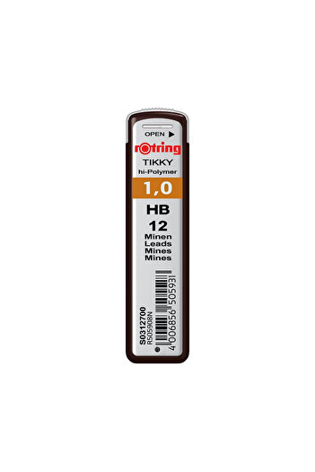 Rotring Mine pentru creion mecanic, duritate HB, dimensiune 1 mm, set de 12 bucăți
