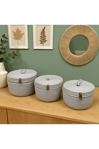 MaVaux Safari 3-Piece Jute Basket with Lid and Dome Lid