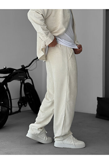 BYBASICMAN Ekru Kadife Baggy Pantolon TW-7016