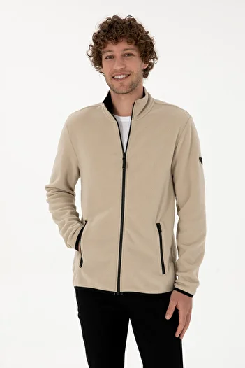U.S. Polo Assn. Men's Regular Fit Dark Beige Fleece Knitted Cardigan 50313779-Vr088