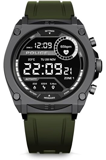 Police My Avatar Alloy Case Olive Green Silicone Strap Men's Smartwatch with Amoled Glass IP68-45mm