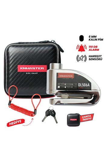 Knmaster DL506A 6mm Alarmlı Disk Kilidi | Hatırlatma Kablosu ve Taşıma Çantası Hediye