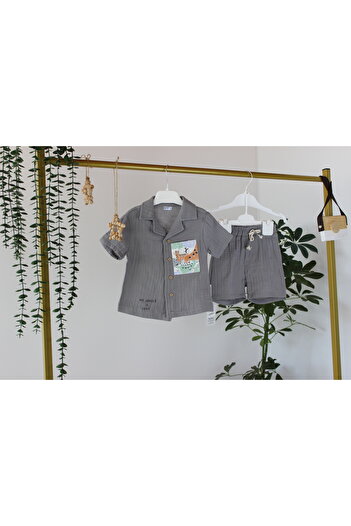 genybaby Baby Boy Linen Summer Shirt Shorts Set - Safari Themed 2-Piece Set