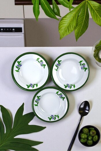İnci Emaye 3 Pieces 14cm Enamel Plate Set, Breakfast Plate, Jam, Olive, Cheese Plate, Dowry, Christmas Gift