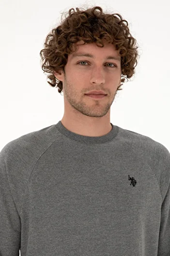 U.S. Polo Assn. Men's Regular Fit Crew Neck Anthracite Melange Thin Basic Sweatshirt 50313752-Vr081