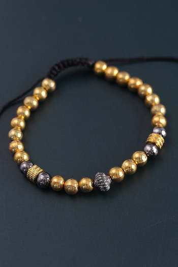 BESKAR Natural Stone Circle Model Gold and Smoked Color Men's Bracelet with Elevator