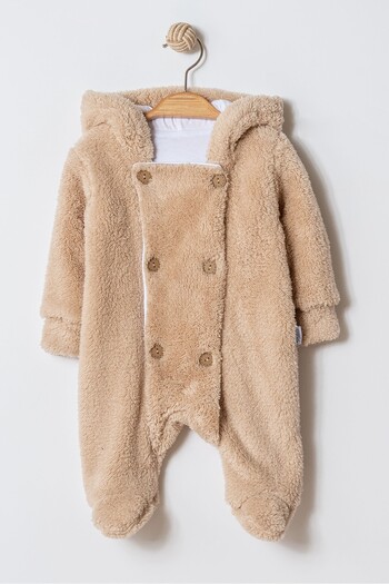 Chicsy Baby Winter Sweet Welsoft Buttoned Hooded Baby Jumpsuit with Booties and Ears