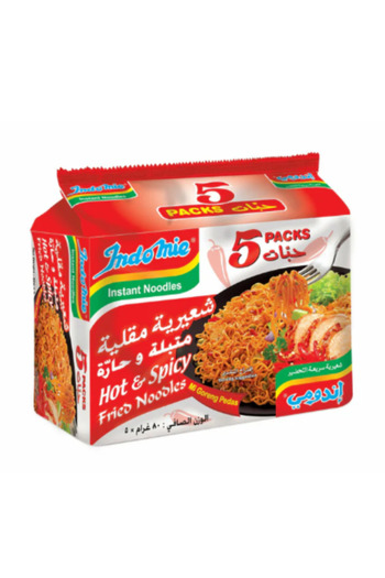 İndomie Instant Fried Noodles Hot & Spicy with Seasoning Powder and Sauce - (80g x 5) x 6 Pack