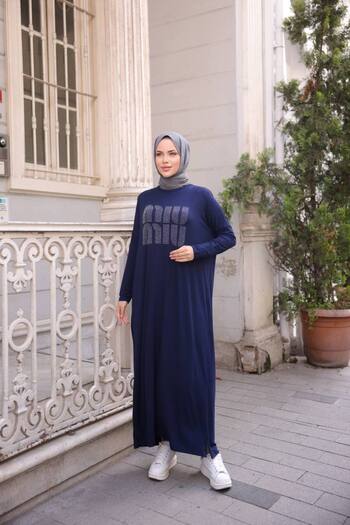 JESSE STORY Women's Vorteks Combed Cotton Hijab Dress with Stone Accessories (Lycra Cotton Fabric)