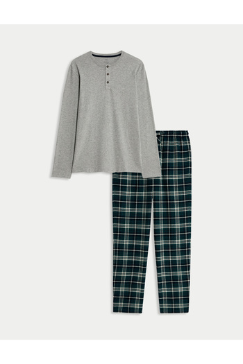 Marks & Spencer Saf Pamuklu Kare Desenli Pijama Takımı