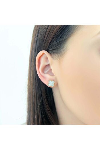 Bijuteria SORELLY 14k Gold Flower Earrings with Mother of Pearl 1.1 cm