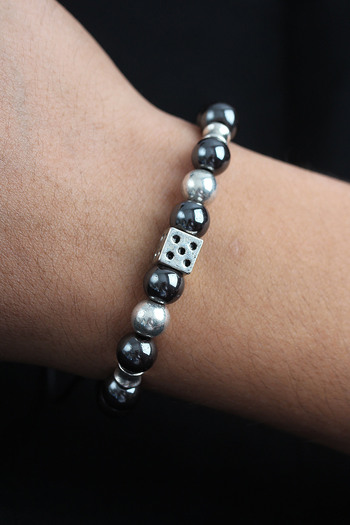 BESKAR Natural Stone Dice Model Silver and Smoked Color Elevator Men's Bracelet