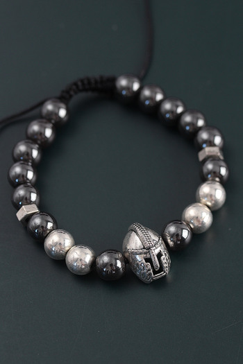 BESKAR Natural Stone Gladiator Model Silver and Smoked Color Men's Bracelet with Elevator