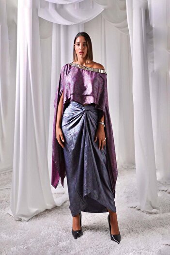 ECSTACY COUTURE Gleam drape skirt set