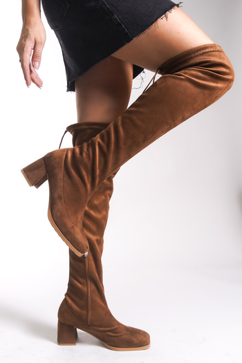 Riccon Women's Over-The-Knee Stretch Boots 001272 Tan Suede
