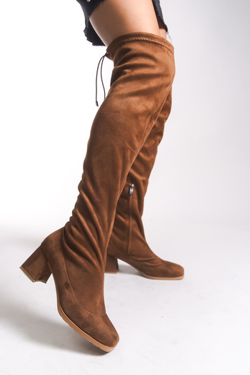 Riccon Women's Over-The-Knee Stretch Boots 001272 Tan Suede