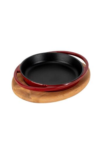 Lava Cast Iron Round Plate Cast Iron Solid Double Handle Beech Serving Wood Diameter (Ø) 16Cm.-Burgundy