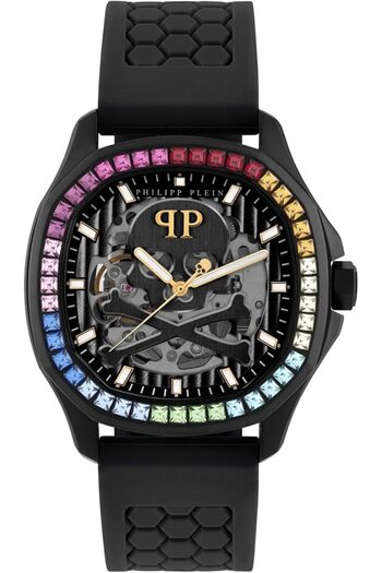 PHILIPP PLEIN Collection Luxury Mens Watch Timepiece with a Black Strap, Black Case, and Black Dial