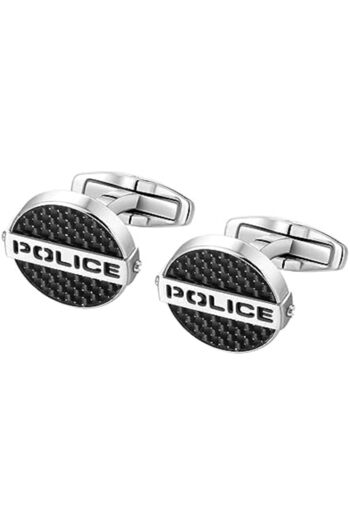 Police Cut Stainless Steel Gents Cufflinks With Black Carbon Fibre