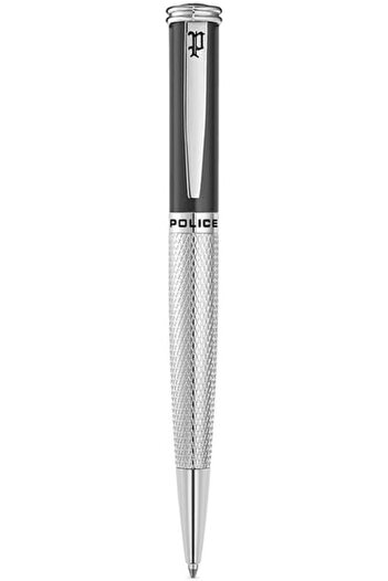 Police Gridget Pen Stainless Steel Clip Textured Lower Body Iconic P Logo Grey Finish
