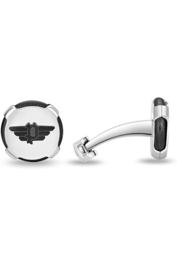 Police Knurl Stainless Steel Gents Cufflinks with Black Wings Logo
