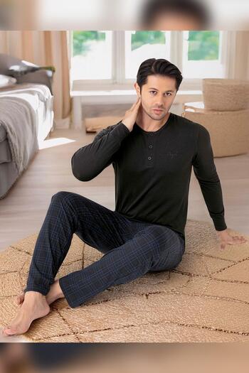 Aydoğan Men's Civan Patch Modal Anthracite Pajama Set 0414