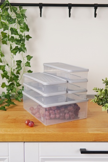 EVLE Deep Freezer Storage Container Set of 6 (5 Lt + 5 X 1 Lt), Gray
