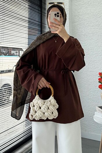 MELEK ARAZ Basic Summer Tunic with Layered Sleeves – Brown