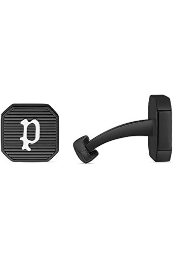 Police Square Shape Black With Stainless Steel P Logo Gents Cufflinks