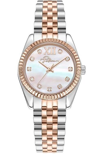Police Flute Women's 28mm Watch with White Mother-of-Pearl Dial, Rose Gold Coin-Edged Topring & 316L