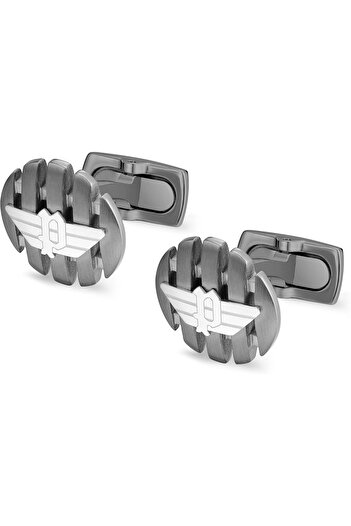 Police Onset Cufflinks - Convex Design with Black P Wing Logo - Urban & Edgy Men's Statement Style
