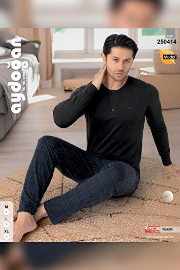 Aydoğan Men's Civan Patch Modal Anthracite Pajama Set 0414