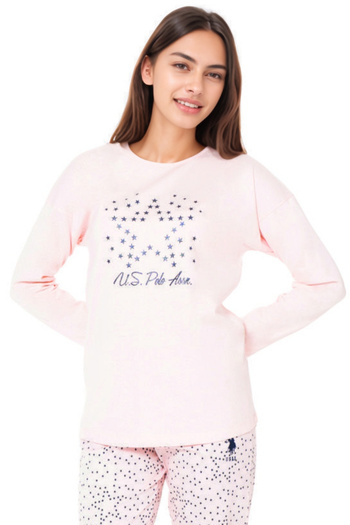 U.S. Polo Assn. Women's Cotton Salmon Color Star Patterned Pajama Set