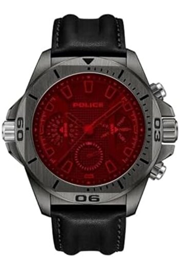 Police Electrical Gents Chronograph Watch With Red Dial & Black Strap