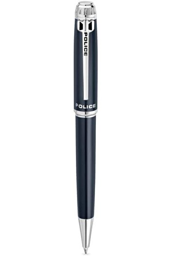 Police Aptos Blue Stainless Steel Twisted Closure Pen with Silver Trims, Blue Ink - 137 mm