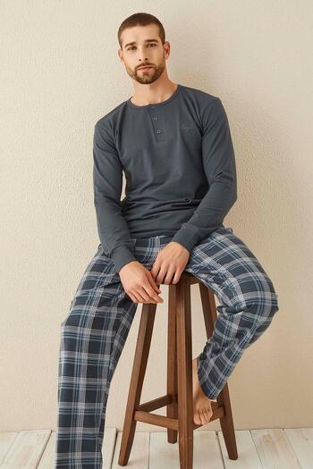 Aydoğan Men's Civan Patched Modal Navy Blue Pajama Set 3339