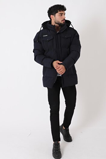 Stilkombin Long Puffer Coat with Chest Pockets and Fur Lining Pldp 2957_50456