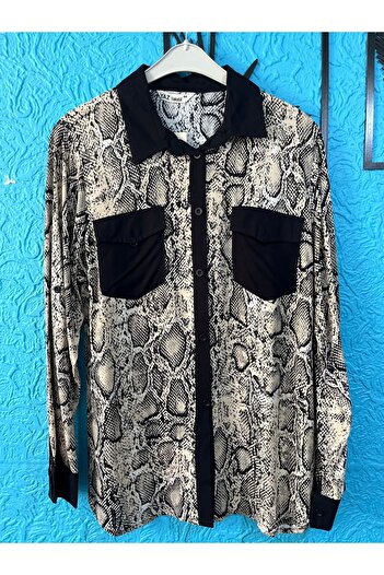 DeYeDe Women's Snake Patterned Viscose Shirt