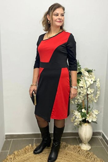 Mia Butik Women's Black - Red Special Design Doren Dress