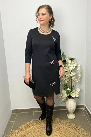 Mia Butik Women's Black Star Dress with Brooch Gift