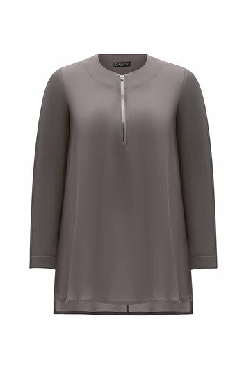 MISS DALIDA Anthracite Round Neck Zippered Cupro Tunic T25Y-6061