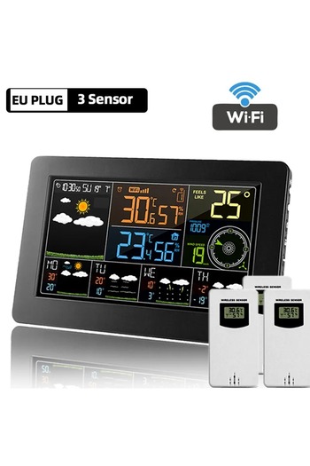 Choice EU 3 Sensor Wifi Color Screen Weather Station Digital Alarm Clock Indoor Outdoor Temperature Humidit