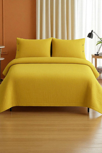 CollessiaHome 100% Cotton Double 4 Layer Muslin Bedspread Set Bedspread Set - Mustard