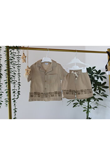 Genny Boy's Suit Beige - Summer Short Sleeve Shirt & Shorts 2-Piece Set