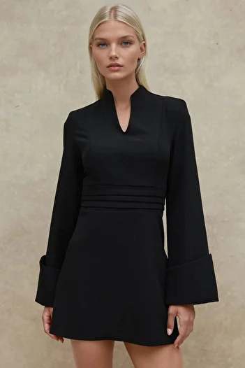 Hiccup Stylish V Neck Long Sleeve Mini Dress