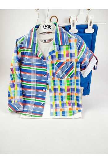 GAMZEAKKUŞ Long Sleeve Patterned Shirt, Printed T-Shirt and Pants 3-Piece Boys' Set