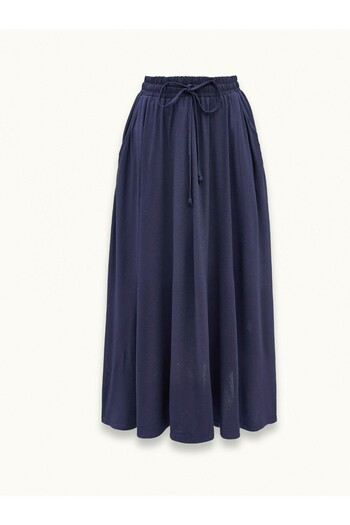Modamorfo Waist Lace-Up Elasticated Pocketed Combed Cotton Skirt - Navy