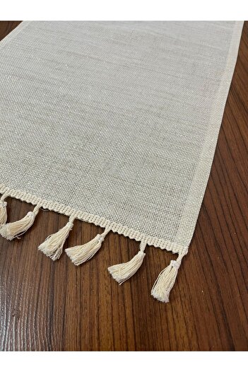 Zeren Home Linen Look Glitter Linen Gold Runner with Tassels 30 X 90cm